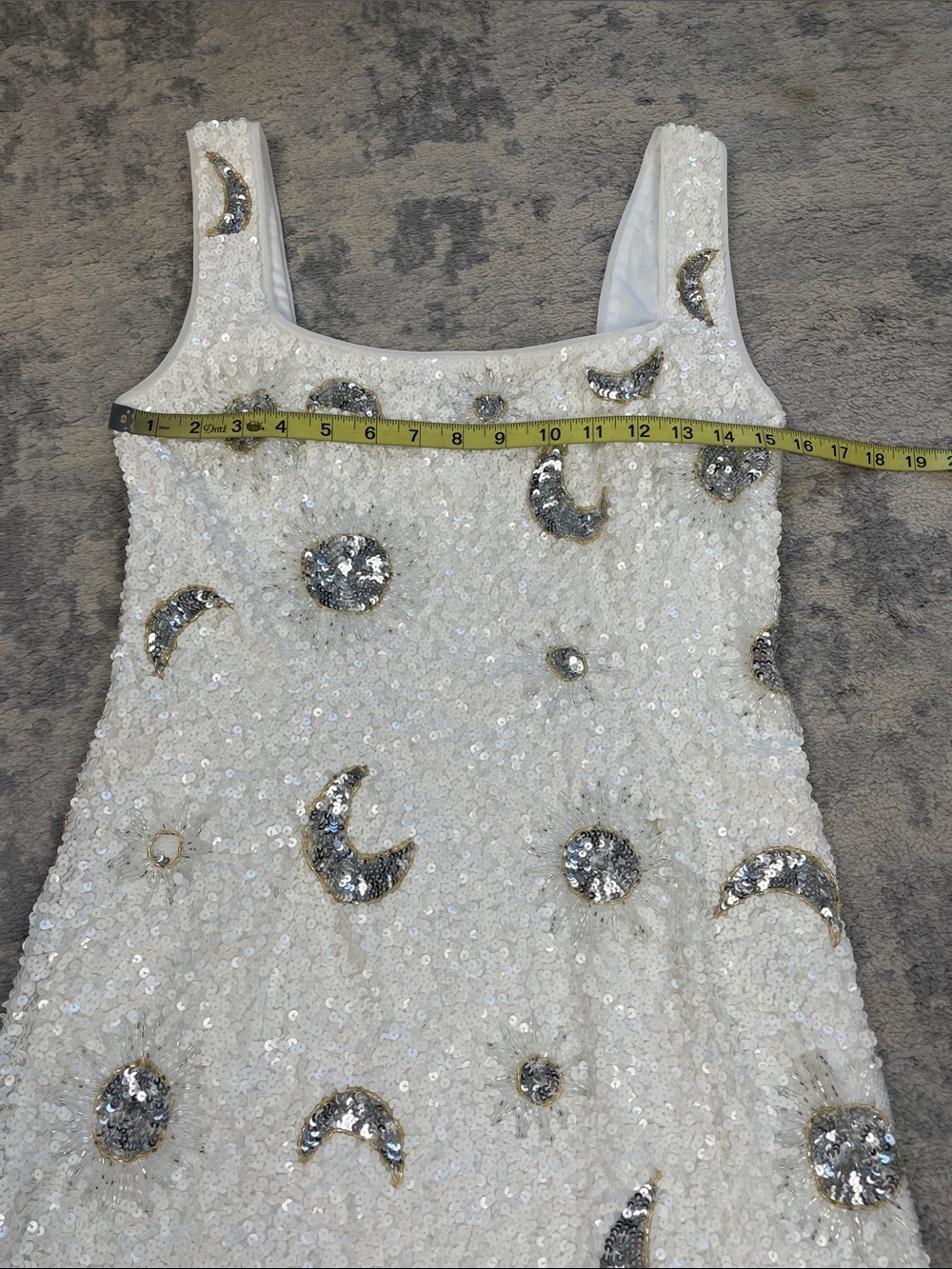 Show Me Your Mumu Lets Go Mini Dress White Celestial Sequin Moon Sun Sz M - Picture 8 of 12